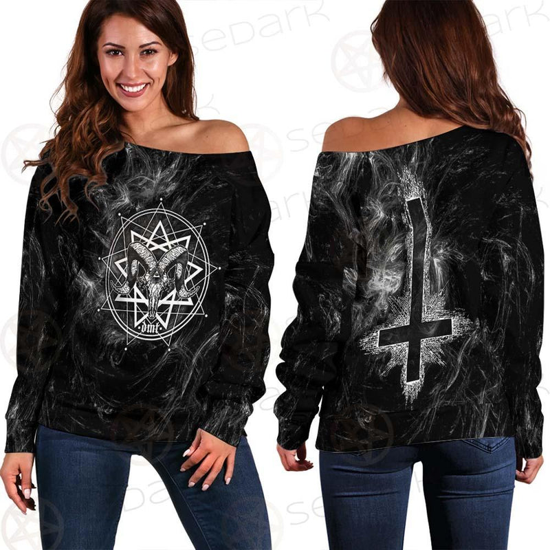 Satanic Goat Head Cross Inverted SED-0605 Off Shoulder Sweaters