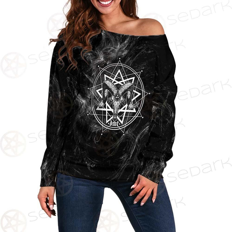 Satanic Goat Head Cross Inverted SED-0605 Off Shoulder Sweaters