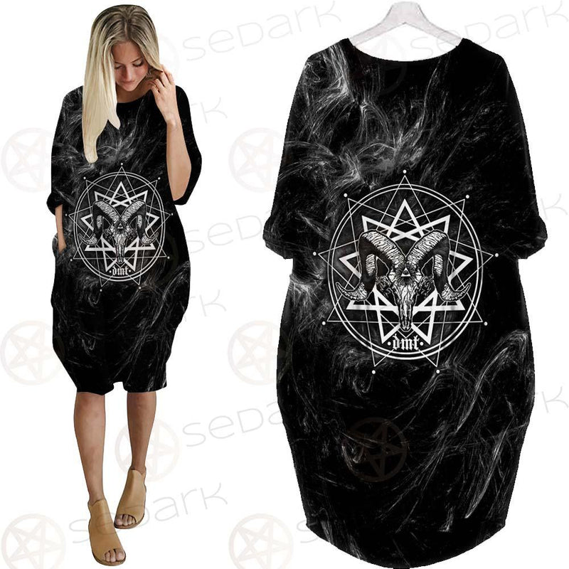 Satanic Goat Head Cross Inverted SED-0605 Batwing Pocket Dress