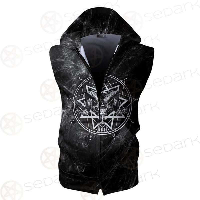 Satanic Goat Head Cross Inverted SED-0605 Zip Sleeveless Hoodie