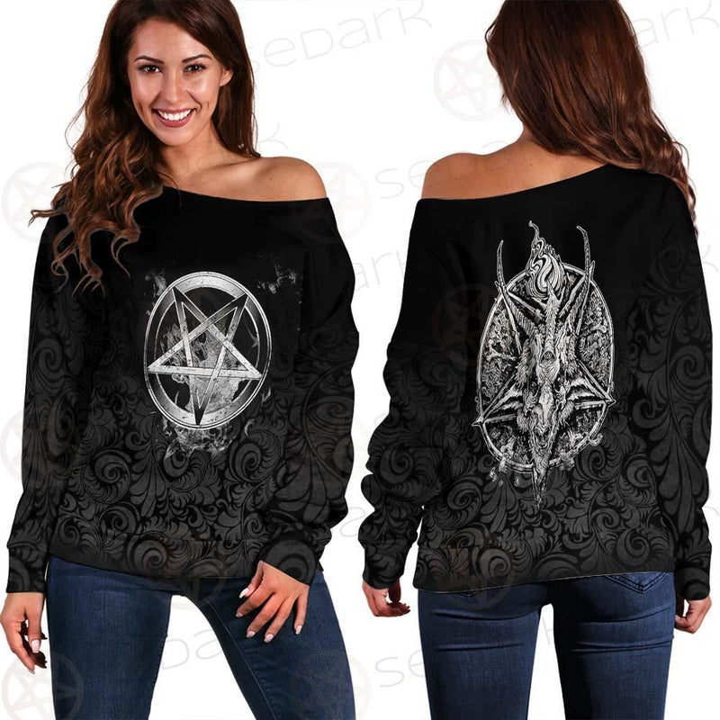 Baphoment And Satanic Symbols SED-0606 Off Shoulder Sweaters