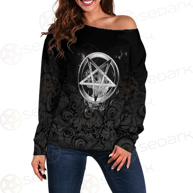 Baphoment And Satanic Symbols SED-0606 Off Shoulder Sweaters
