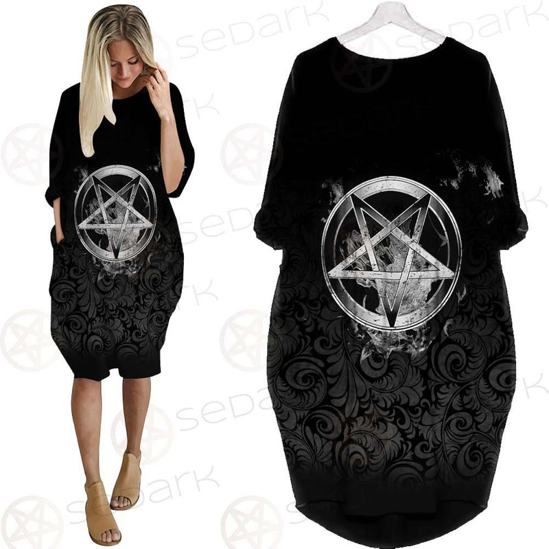 Baphoment And Satanic Symbols SED-0606 Batwing Pocket Dress