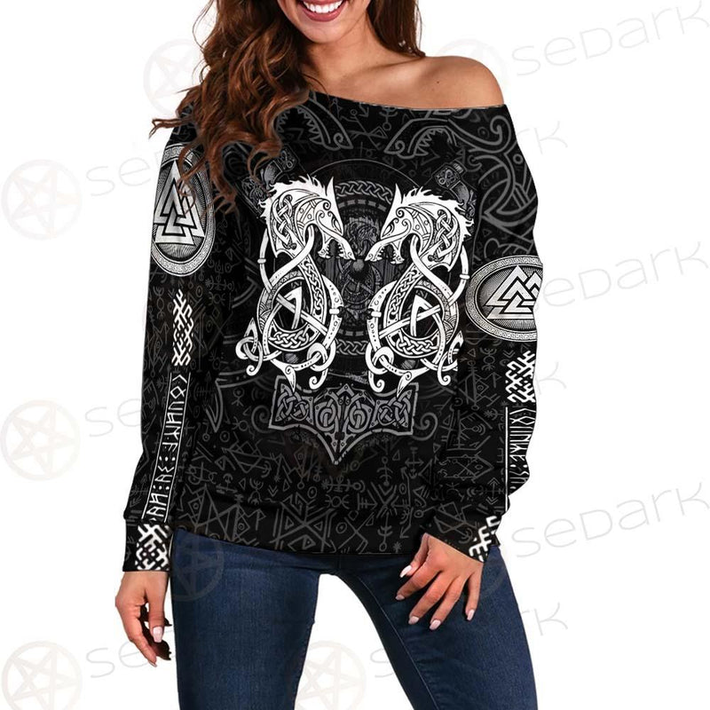 Nordic Wolf Fenrir Viking SED-0629 Off Shoulder Sweaters