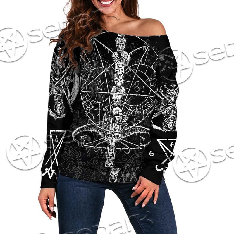 Sigil Of Baphomet And Skull SED-0635 Off Shoulder Sweaters