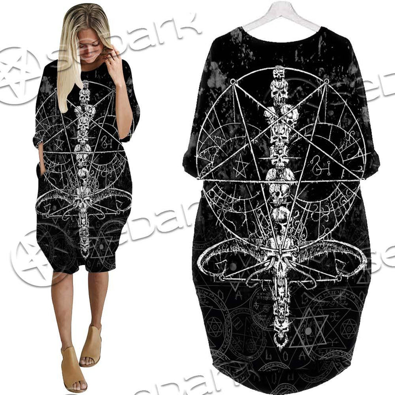 Sigil Of Baphomet And Skull SED-0635 Batwing Pocket Dress
