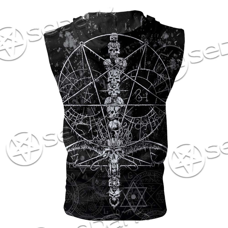 Sigil Of Baphomet And Skull SED-0635 Zip Sleeveless Hoodie