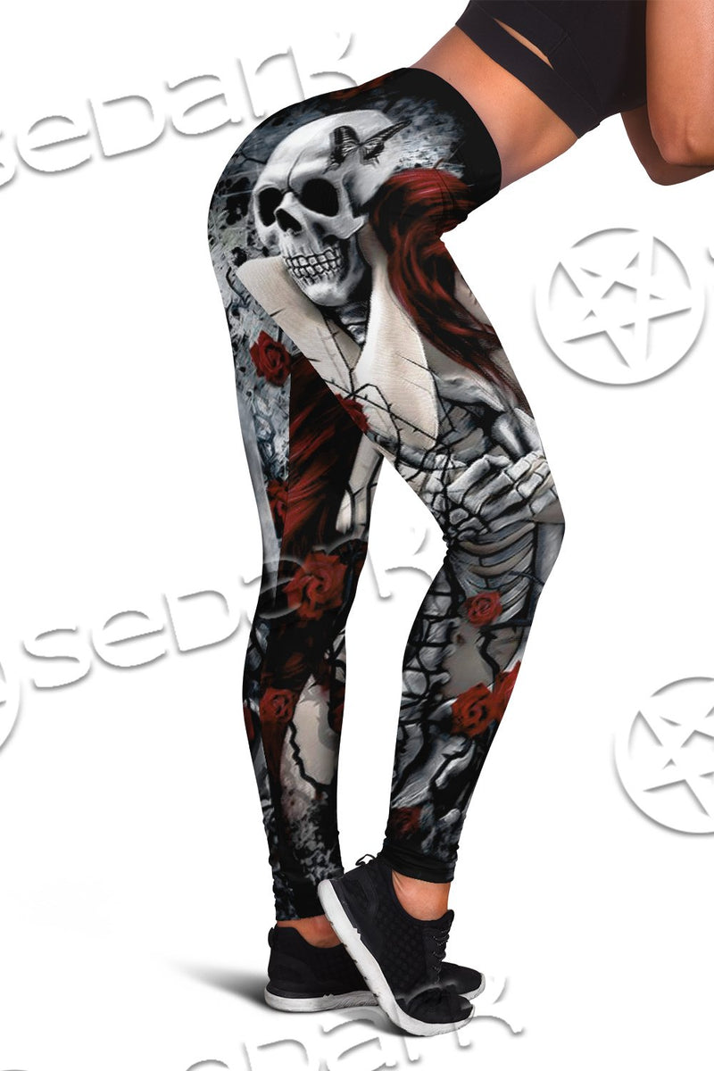 Gothic Skull And Rose SED-0638 Leggings Allover Print