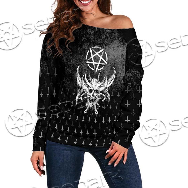 Satanic Skull Smile SED-0648 Off Shoulder Sweaters
