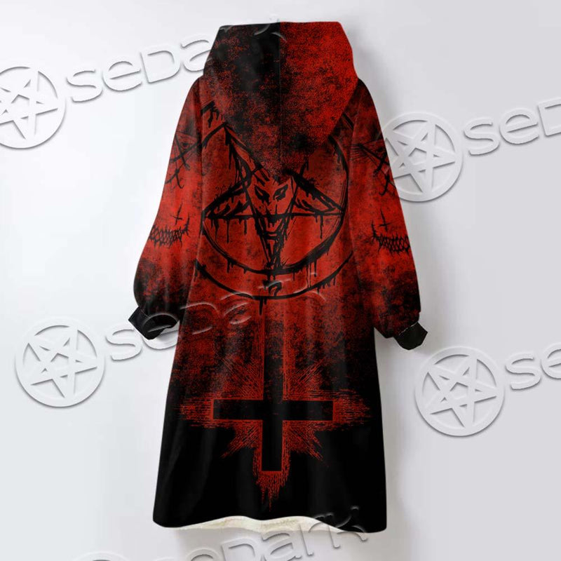 Red Sigil Of Baphomet SED-0658 Oversized Sherpa Blanket Hoodie