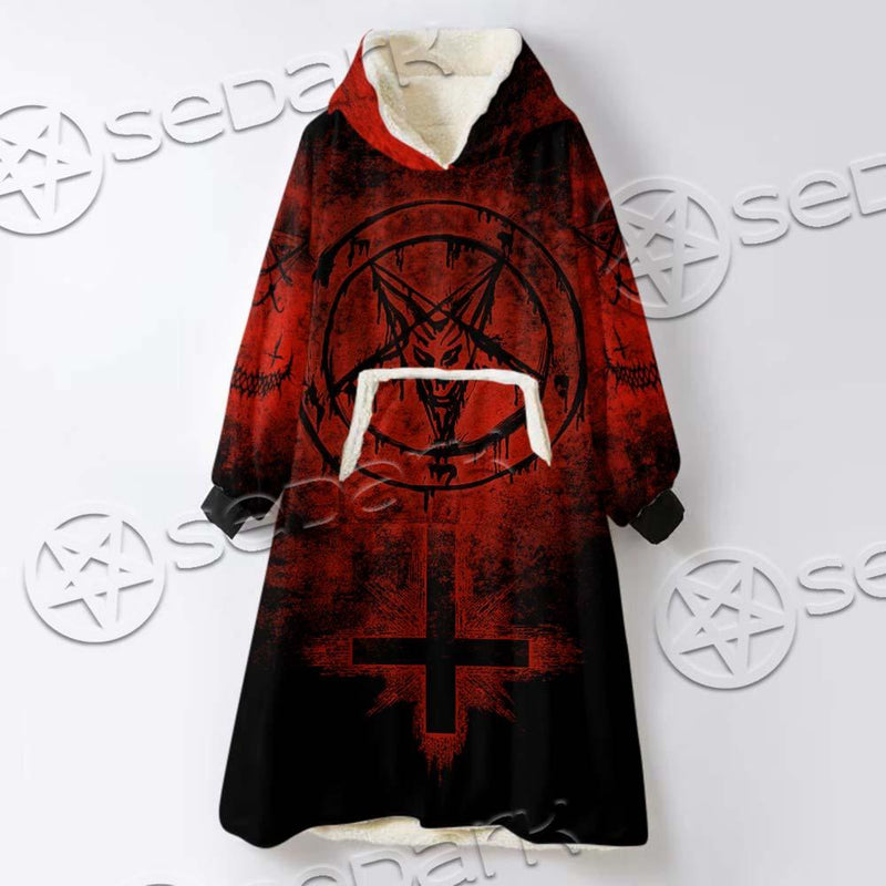 Red Sigil Of Baphomet SED-0658 Oversized Sherpa Blanket Hoodie