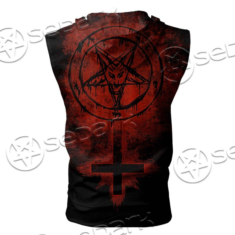 Red Sigil Of Baphomet SED-0658 Zip Sleeveless Hoodie