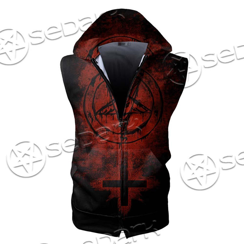 Red Sigil Of Baphomet SED-0658 Zip Sleeveless Hoodie