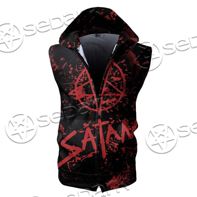 Red Satanic SED-0664 Zip Sleeveless Hoodie