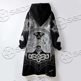 Fenrir And Thor Hammer Norse Mythology SED-0671 Oversized Sherpa Blanket Hoodie