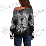 Fenrir And Thor Hammer Norse Mythology SED-0671 Off Shoulder Sweaters