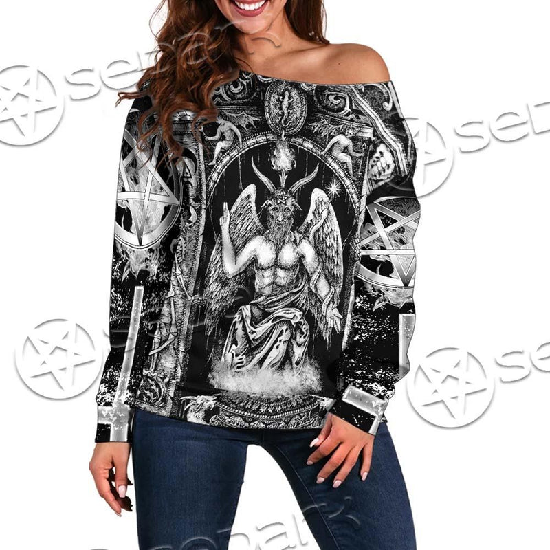 Baphomet And Skeleton SED-0678 Off Shoulder Sweaters