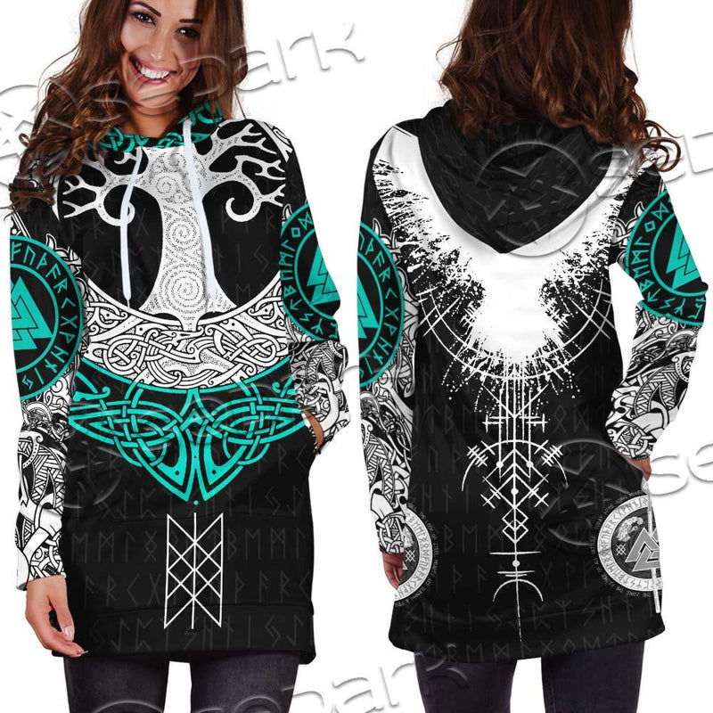 Yggdrasil And Viking Compass Vegvisir SED-0686 Hoodie Dress
