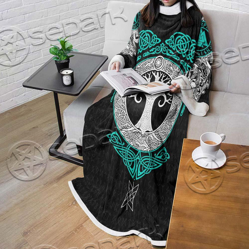 Yggdrasil And Viking Compass Vegvisir SED-0686 Sleeved Blanket
