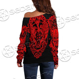 Ravens Norse Mythology Red Pattern SED-0697 Off Shoulder Sweaters