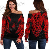 Ravens Norse Mythology Red Pattern SED-0697 Off Shoulder Sweaters