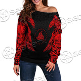 Ravens Norse Mythology Red Pattern SED-0697 Off Shoulder Sweaters