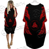 Ravens Norse Mythology Red Pattern SED-0697 Batwing Pocket Dress