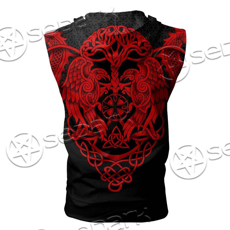 Ravens Norse Mythology Red Pattern SED-0697 Zip Sleeveless Hoodie
