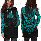 Ravens Norse Mythology Green Pattern SED-0698 Hoodie Dress