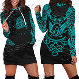 Ravens Norse Mythology Green Pattern SED-0698 Hoodie Dress