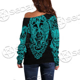 Ravens Norse Mythology Green Pattern SED-0698 Off Shoulder Sweaters