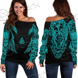 Ravens Norse Mythology Green Pattern SED-0698 Off Shoulder Sweaters