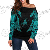 Ravens Norse Mythology Green Pattern SED-0698 Off Shoulder Sweaters