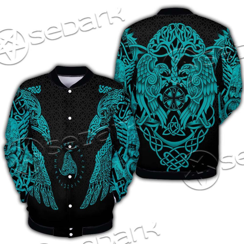 Ravens Norse Mythology Green Pattern SED-0698 Button Jacket