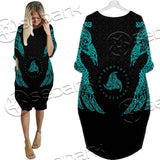 Ravens Norse Mythology Green Pattern SED-0698 Batwing Pocket Dress