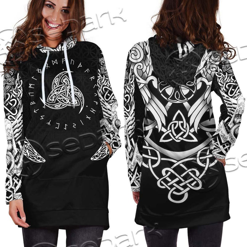 Ravens Norse Mythology White Pattern SED-0699 Hoodie Dress