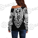 Ravens Norse Mythology White Pattern SED-0699 Off Shoulder Sweaters