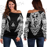 Ravens Norse Mythology White Pattern SED-0699 Off Shoulder Sweaters