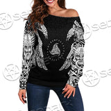 Ravens Norse Mythology White Pattern SED-0699 Off Shoulder Sweaters