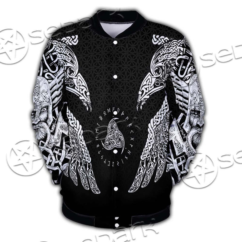 Ravens Norse Mythology White Pattern SED-0699 Button Jacket