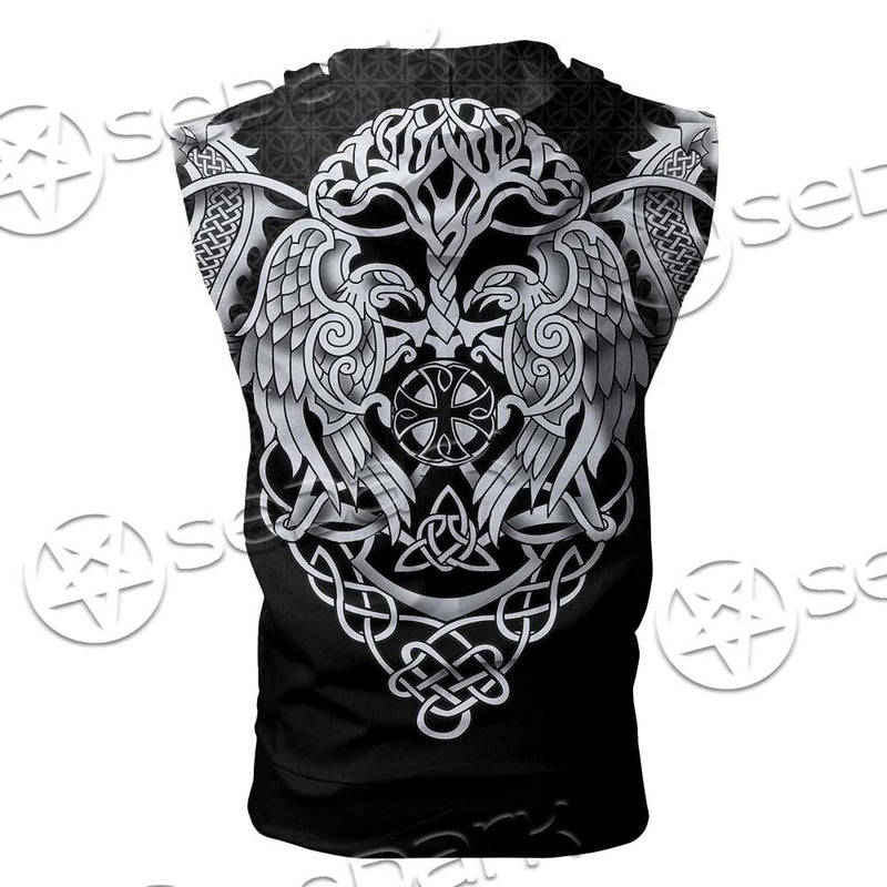 Ravens Norse Mythology White Pattern SED-0699 Zip Sleeveless Hoodie