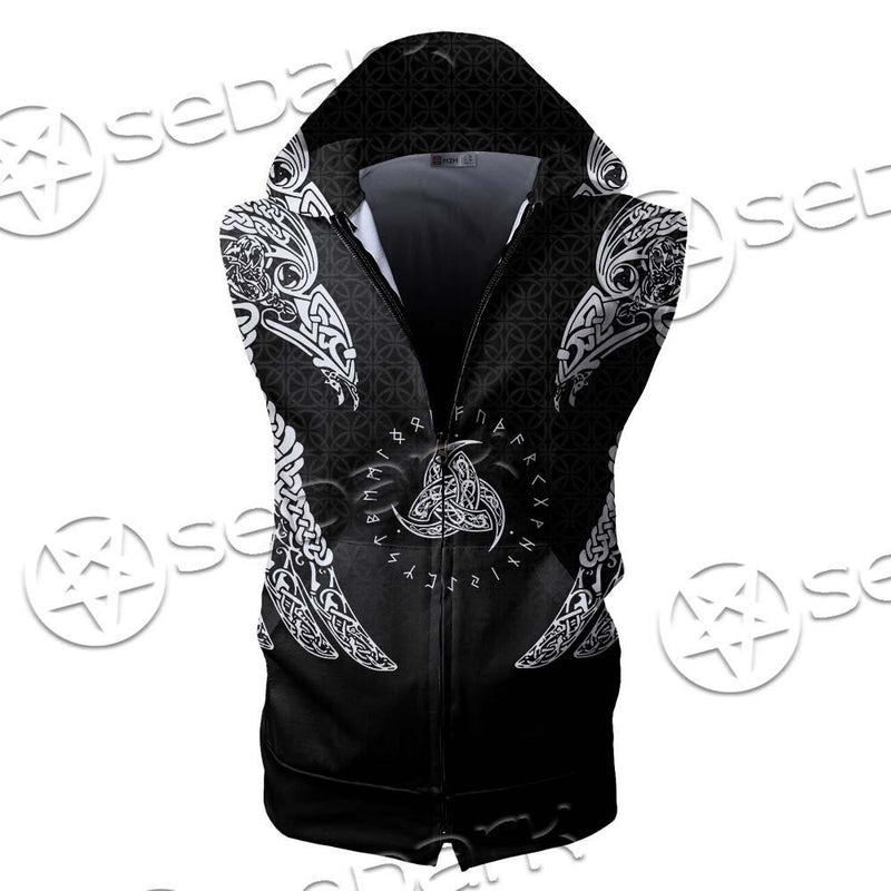 Ravens Norse Mythology White Pattern SED-0699 Zip Sleeveless Hoodie