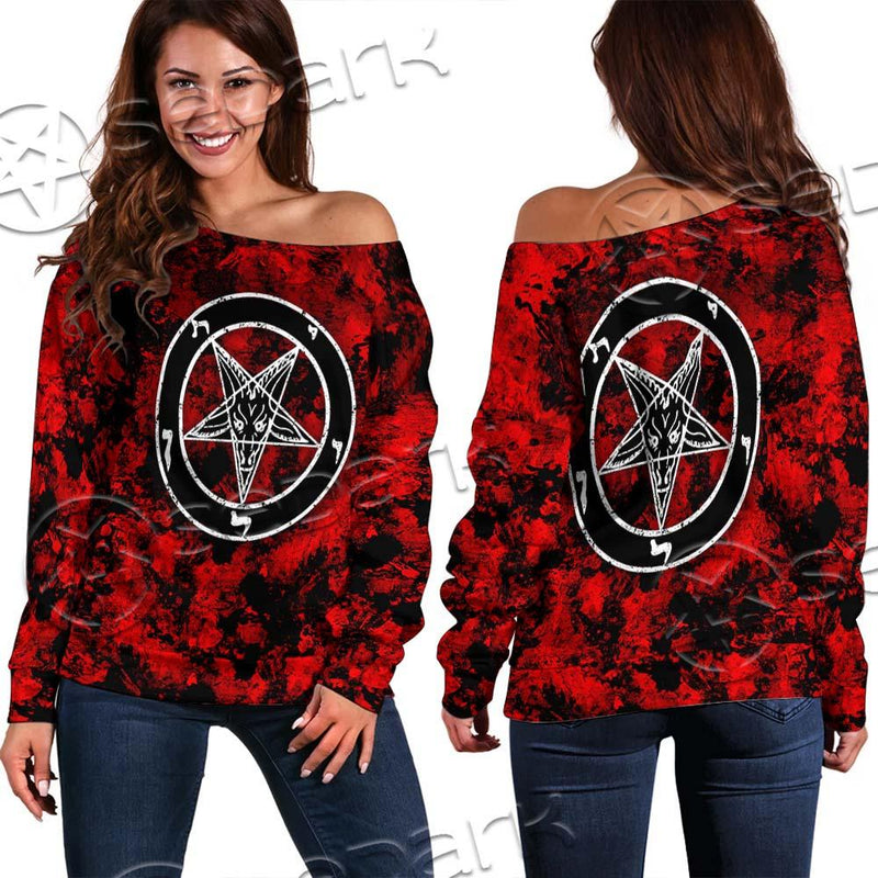 Red Sigil Baphomet SED-0718 Off Shoulder Sweaters