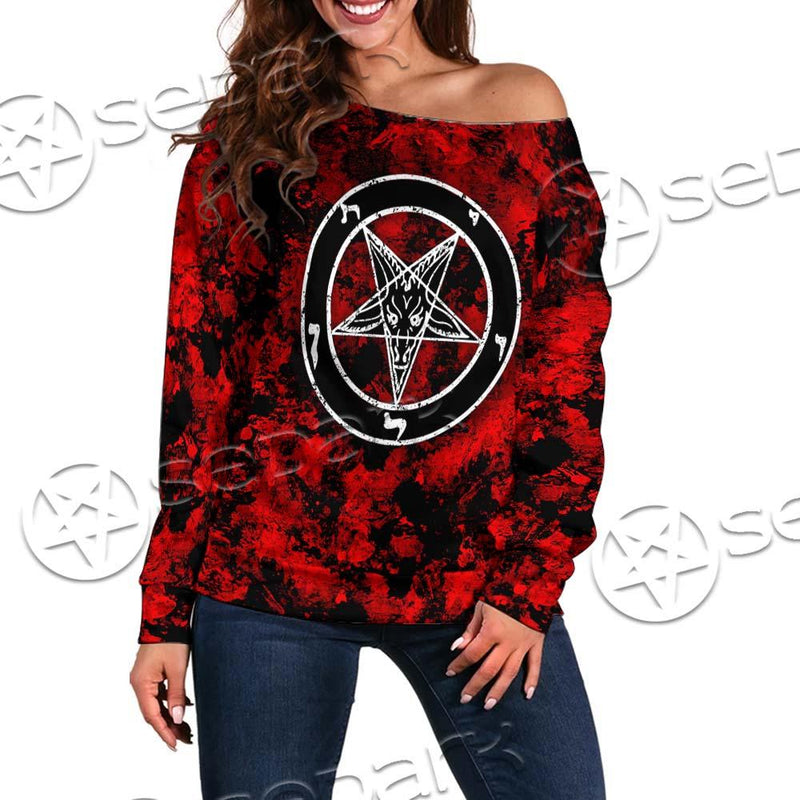 Red Sigil Baphomet SED-0718 Off Shoulder Sweaters