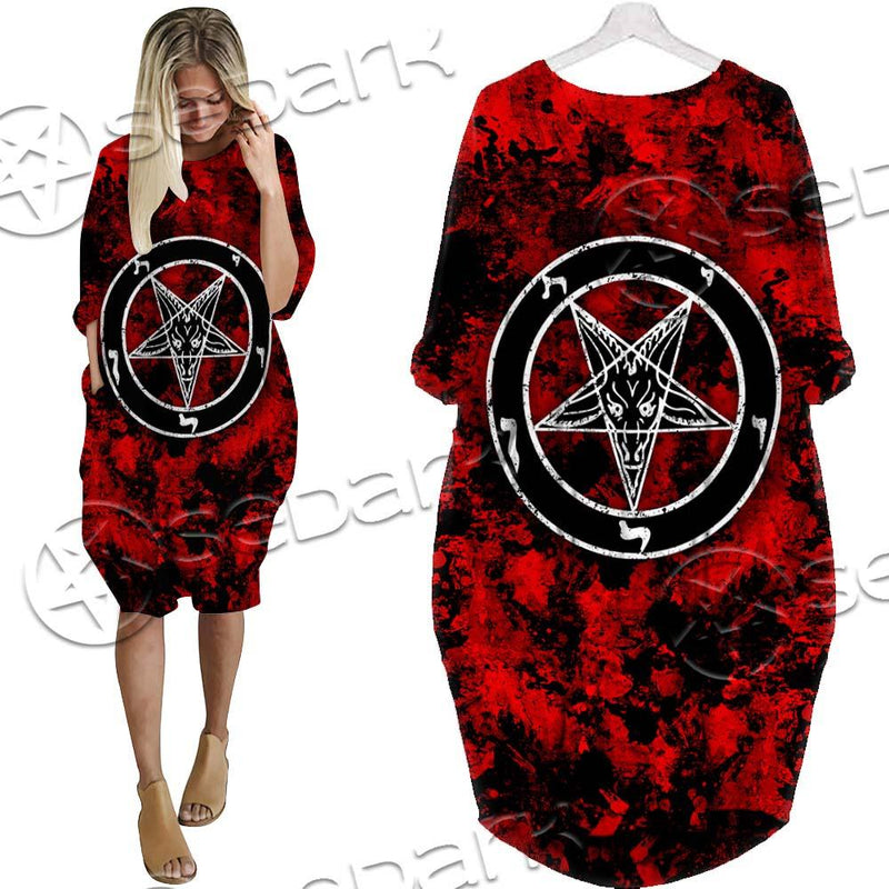 Red Sigil Baphomet SED-0718 Batwing Pocket Dress