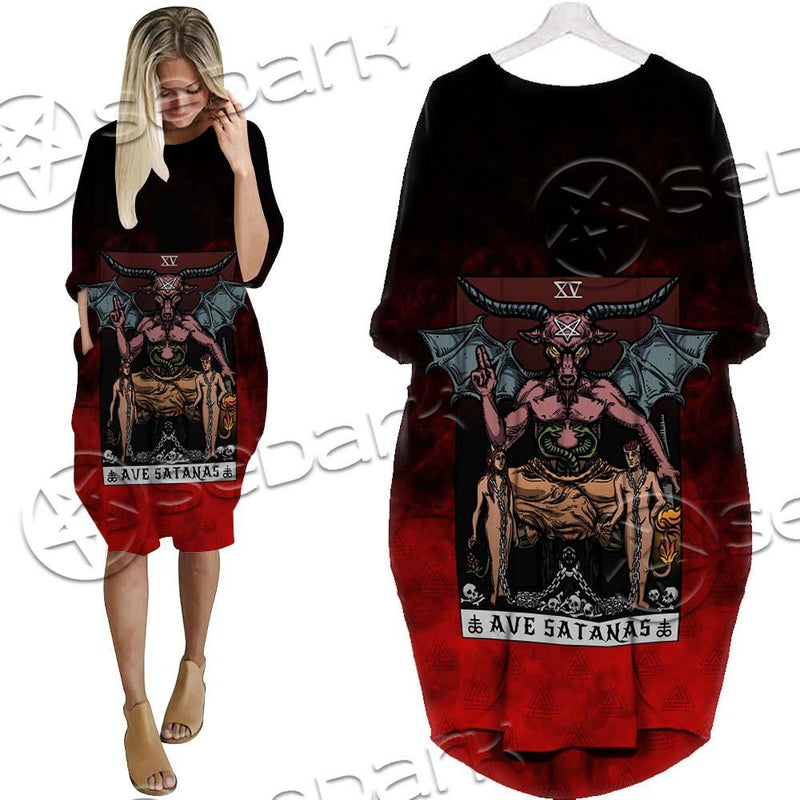 Satan Tarot Card SED-0726 Batwing Pocket Dress