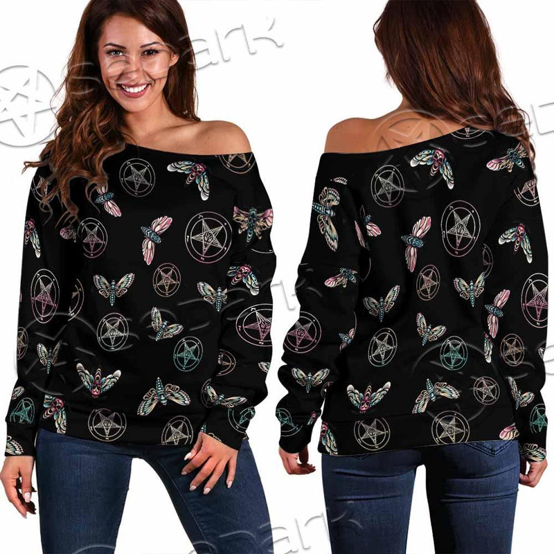 Death Moth Baphomet SED-0755 Off Shoulder Sweaters