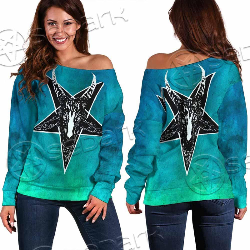 Gradiant Baphomet Mint SED-0757 Off Shoulder Sweaters