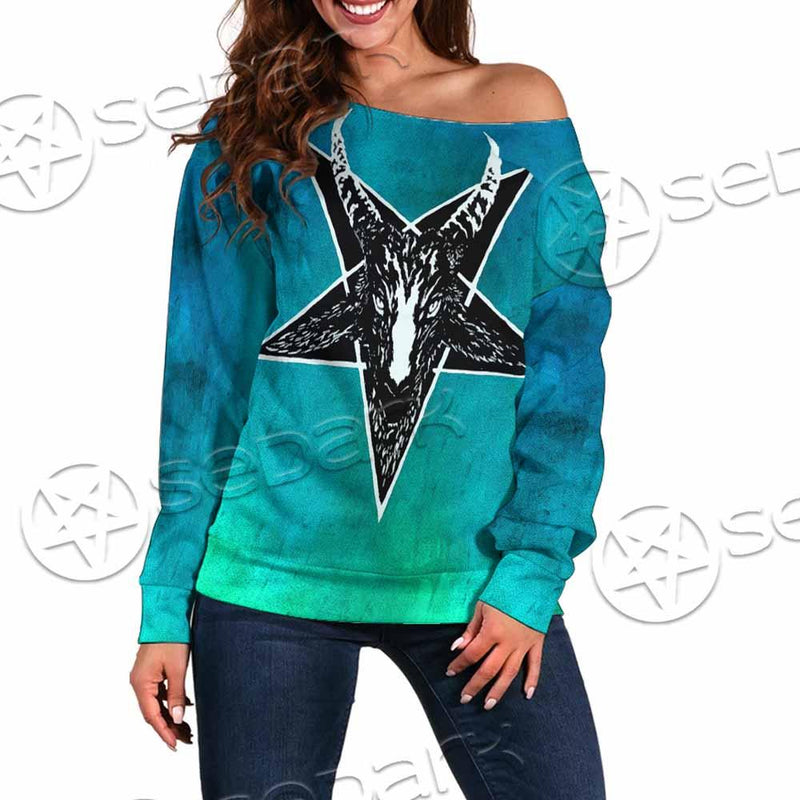 Gradiant Baphomet Mint SED-0757 Off Shoulder Sweaters