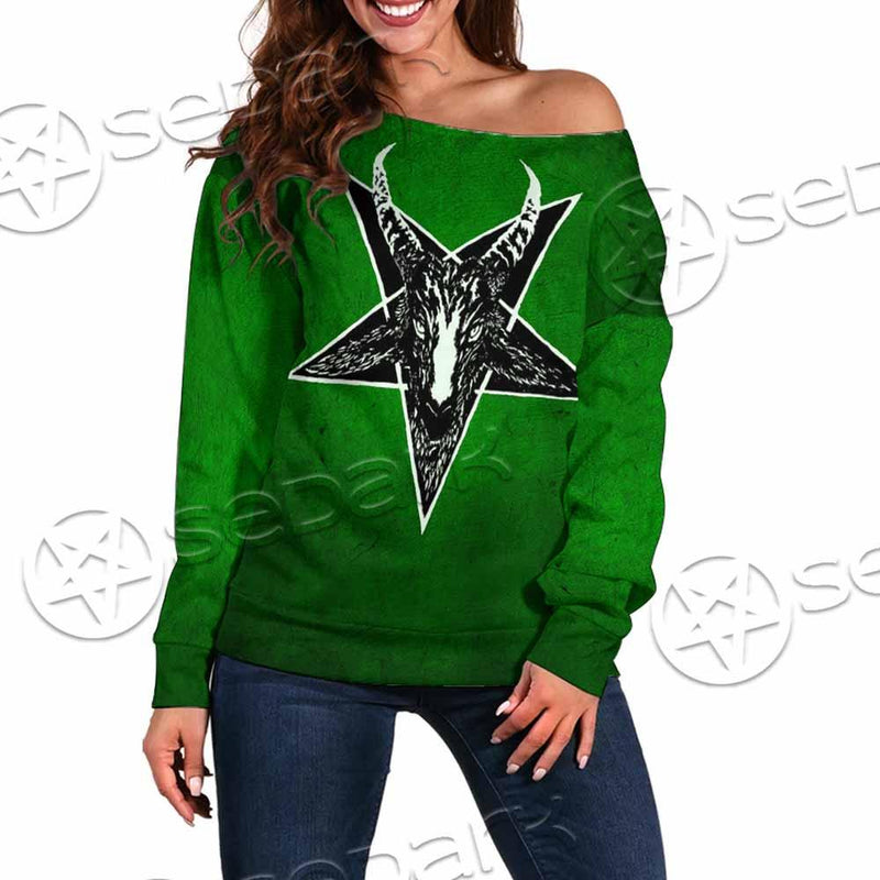 Gradiant Baphomet Green SED-0758 Off Shoulder Sweaters